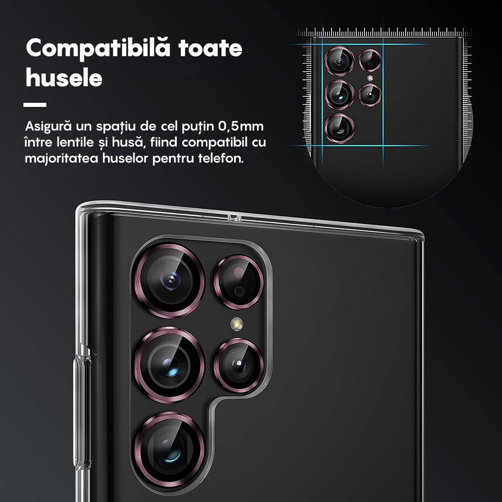 Folie Protectie Lentile Camera compatibila cu Samsung Galaxy S25 Ultra, CASEY STUDIOS™ MaxDefense+, Ultra HD, Anti Amprente, Anti Zgarieturi, Anti Socuri, Roz