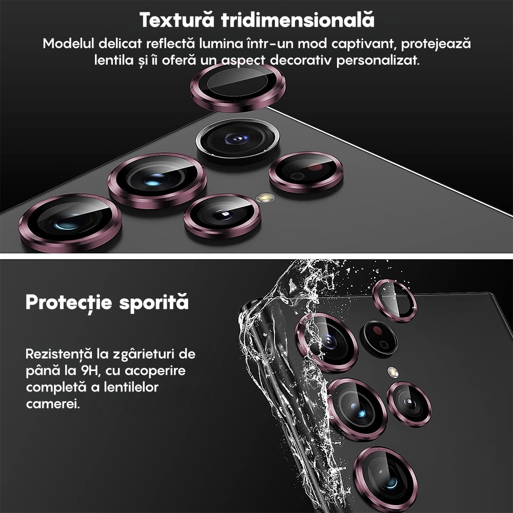 Folie Protectie Lentile Camera compatibila cu Samsung Galaxy S25 Ultra, CASEY STUDIOS™ MaxDefense+, Ultra HD, Anti Amprente, Anti Zgarieturi, Anti Socuri, Roz