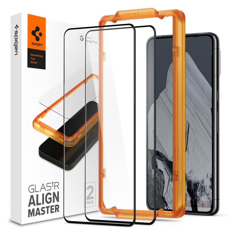 Set 2 folii sticla cu sistem de montare Case friendly Spigen ALM Glass FC compatibil cu Google Pixel 8 Pro Black