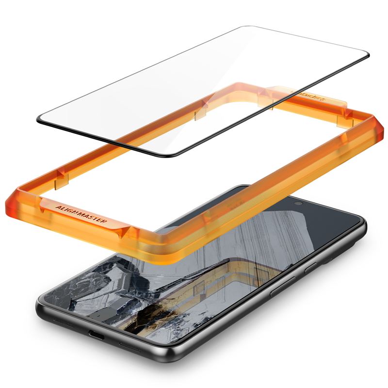 Set 2 folii sticla cu sistem de montare Case friendly Spigen ALM Glass FC compatibil cu Google Pixel 8 Pro Black