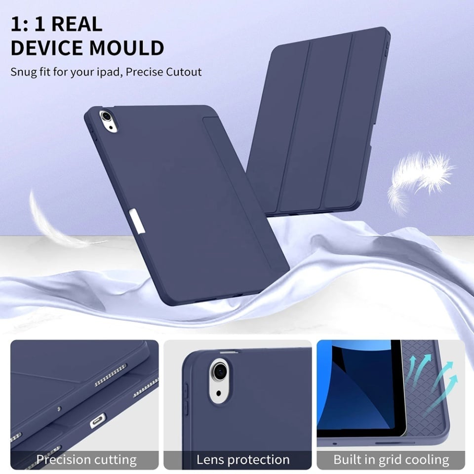 Husa tableta pentru iPad Air 11 (2024) / Air 11 (2025), suport Pencil, functie Sleep/Wake, Flex Trifold, set cu sticker, Negru