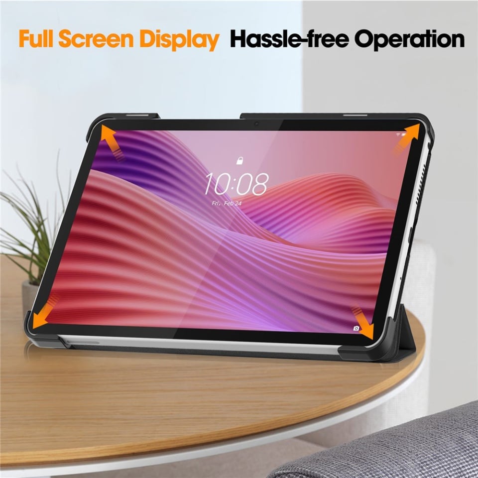 Husa tableta pentru Lenovo Tab One 8.7, SKYDDAR INNOVATION, cu suport Multi-Unghi si functie Sleep/Wake, FoldPro, Negru, set cu sticker
