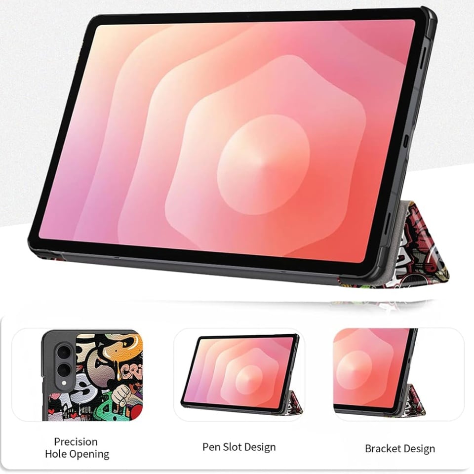Husa tableta pentru Samsung Galaxy Tab S11 Ultra, SKYDDAR INNOVATION, cu suport Multi-Unghi si functie Sleep/Wake, FoldPro, Urban vibe, set cu sticker