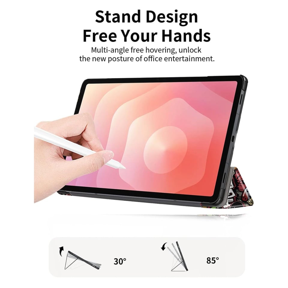 Husa tableta pentru Samsung Galaxy Tab S11 Ultra, SKYDDAR INNOVATION, cu suport Multi-Unghi si functie Sleep/Wake, FoldPro, Urban vibe, set cu sticker