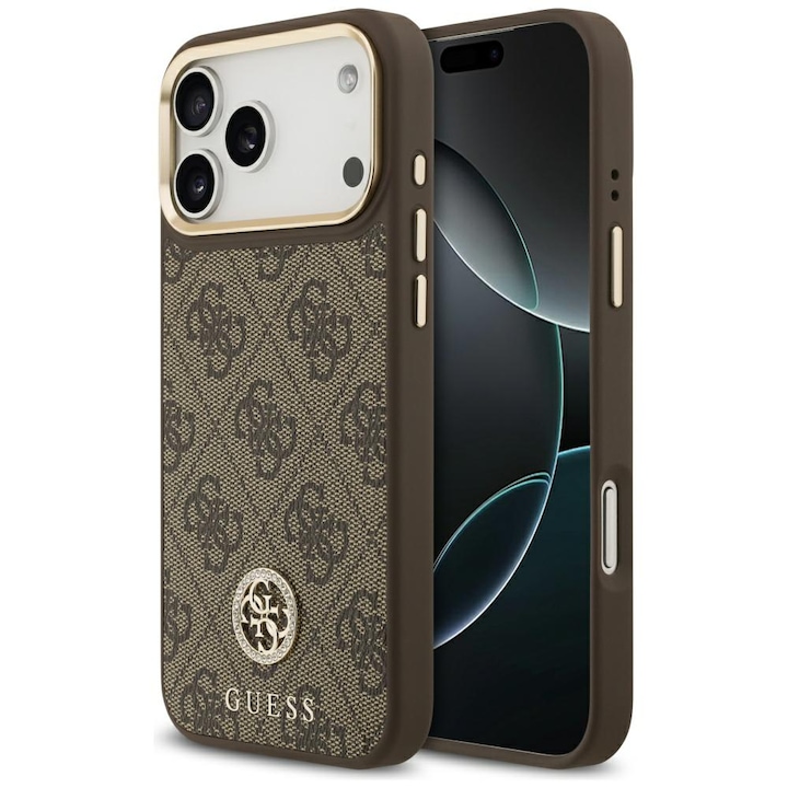 Husa protectie telefon, Guess 4G Strass Logo MagSafe, maro, pentru iPhone 17 Pro Max