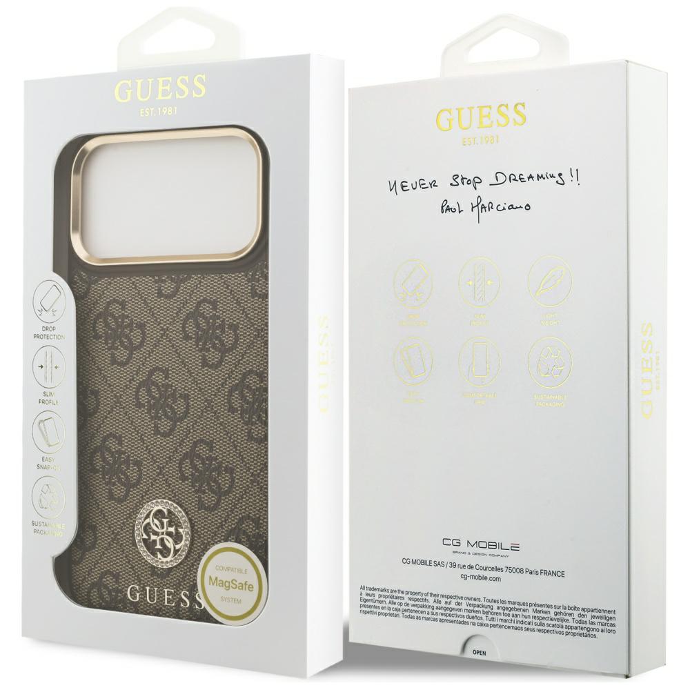 Husa protectie telefon, Guess 4G Strass Logo MagSafe, maro, pentru iPhone 17 Pro Max