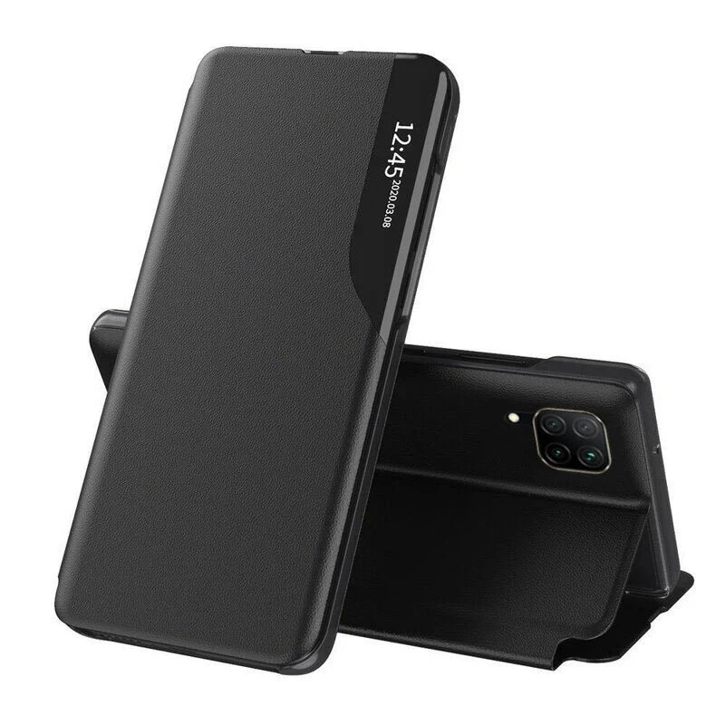 Husa pentru Huawei P40 Lite, SKYDDAR INNOVATION, eFold, tip carte, set cu sticker, Negru