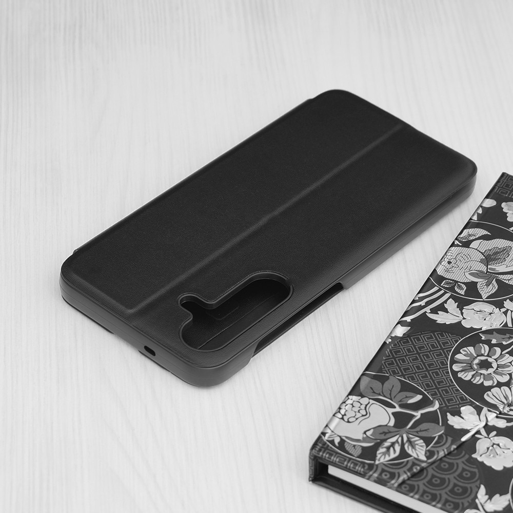 Husa pentru Samsung Galaxy S25 FE, SKYDDAR INNOVATION, eFold, tip carte, set cu sticker, Negru
