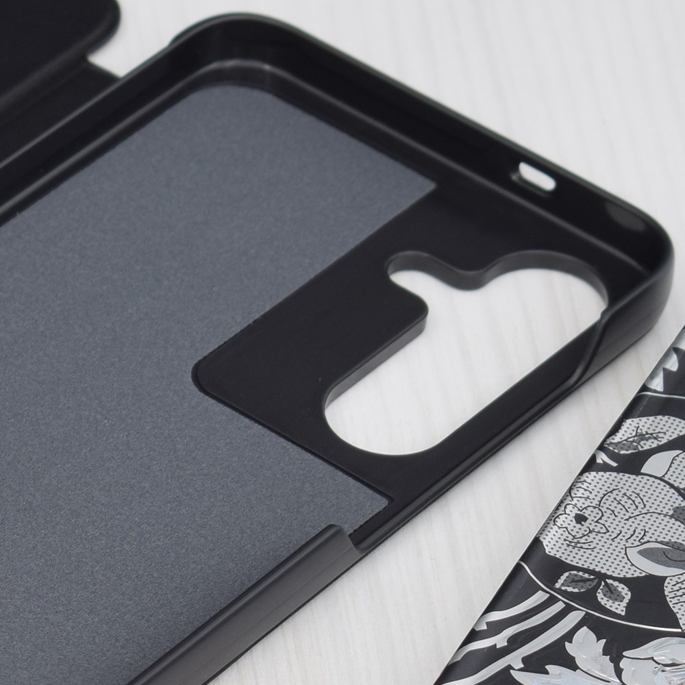 Husa pentru Samsung Galaxy S25 FE, SKYDDAR INNOVATION, eFold, tip carte, set cu sticker, Negru