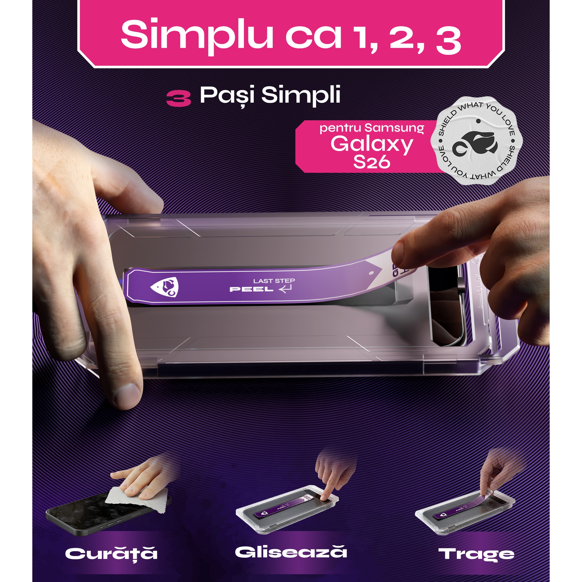 Set 2 Folii sticlă protectoare DefenSlim, 9H, transparent, pentru Samsung Galaxy S26, aplicație rapidă în 30 secunde