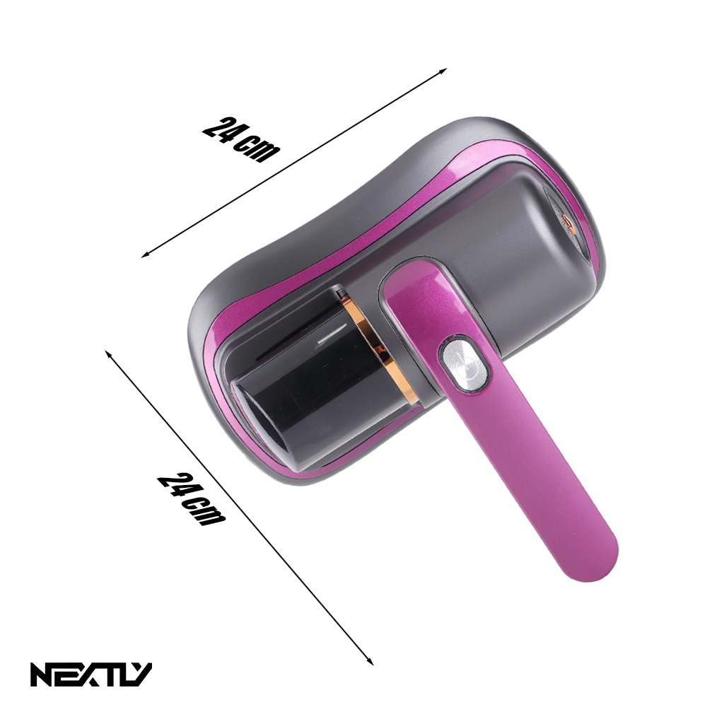 Aspirator antiacarieni NEXTLY, curatare si igienizare suprafete, 2 trepte de viteza, lumina UV, incarcare USB, 24x24cm, gri-mov