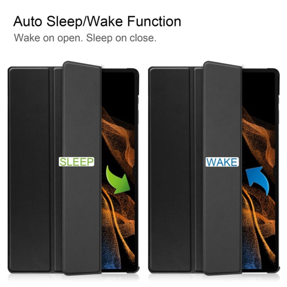Husa tableta pentru Samsung Galaxy Tab S9 Plus / S9 FE Plus / S10 Plus, SKYDDAR INNOVATION, cu suport Multi-Unghi si functie Sleep/Wake, FoldPro, Negru, set cu sticker