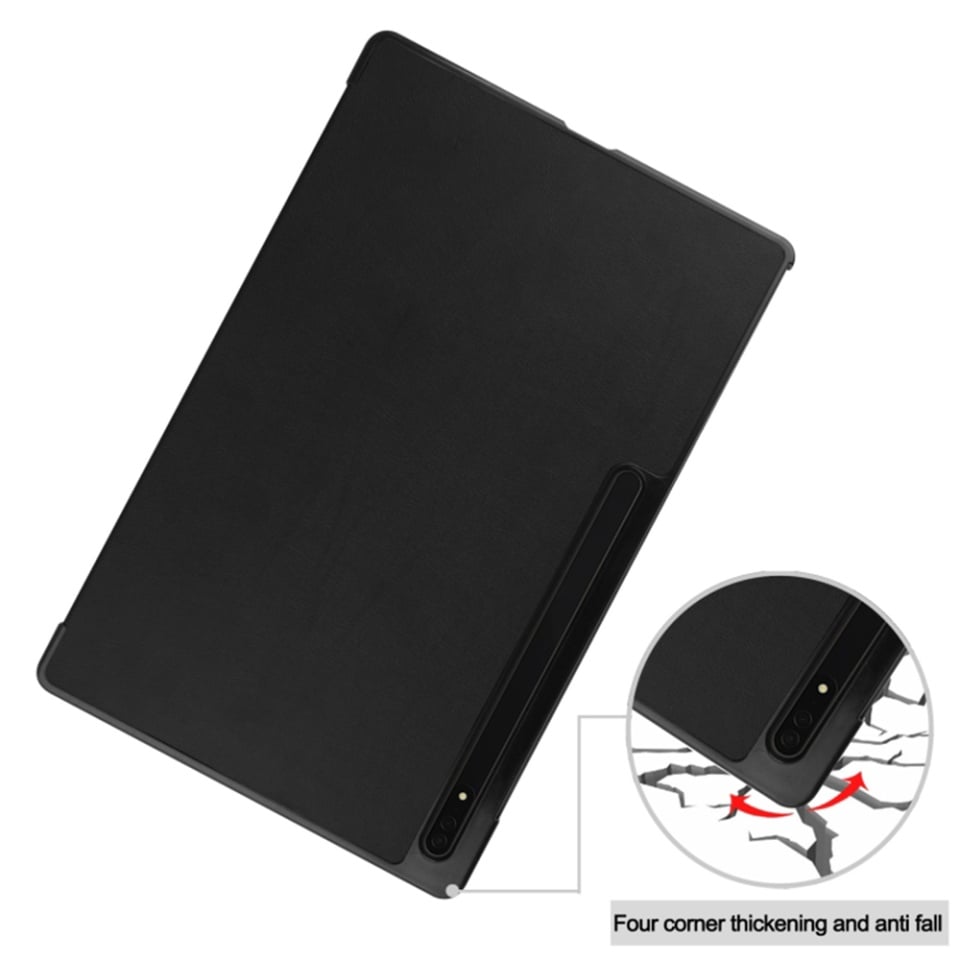 Husa tableta pentru Samsung Galaxy Tab S9 Plus / S9 FE Plus / S10 Plus, SKYDDAR INNOVATION, cu suport Multi-Unghi si functie Sleep/Wake, FoldPro, Negru, set cu sticker