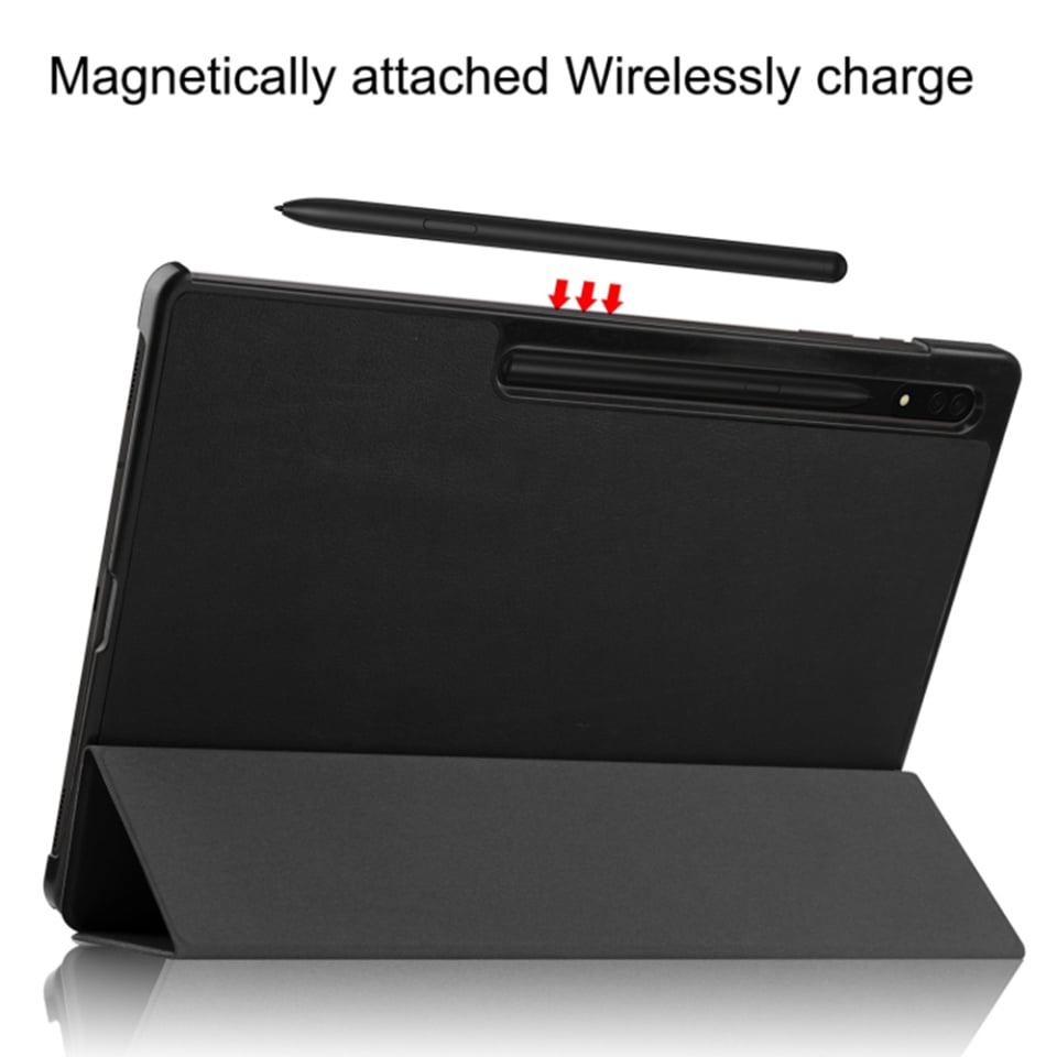 Husa tableta pentru Samsung Galaxy Tab S9 Plus / S9 FE Plus / S10 Plus, SKYDDAR INNOVATION, cu suport Multi-Unghi si functie Sleep/Wake, FoldPro, Negru, set cu sticker
