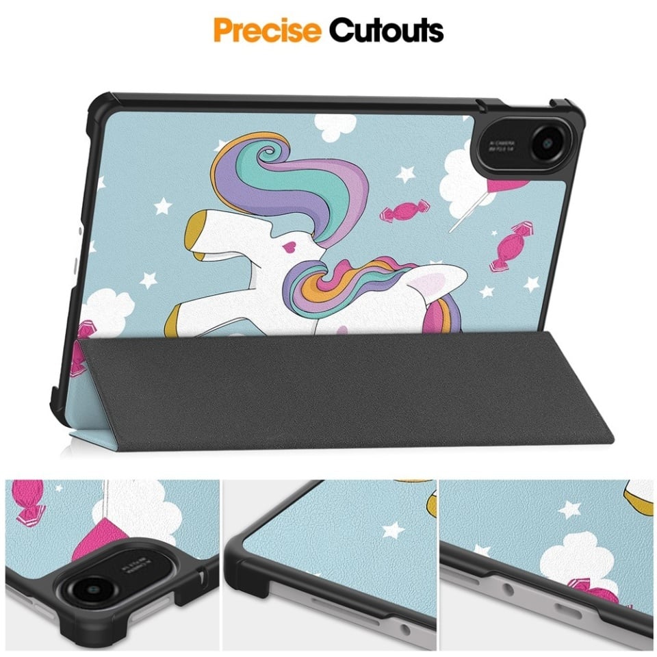 Husa tableta pentru Xiaomi Redmi Pad 2, SKYDDAR INNOVATION, cu suport Multi-Unghi si functie Sleep/Wake, FoldPro, Unicorn, set cu sticker
