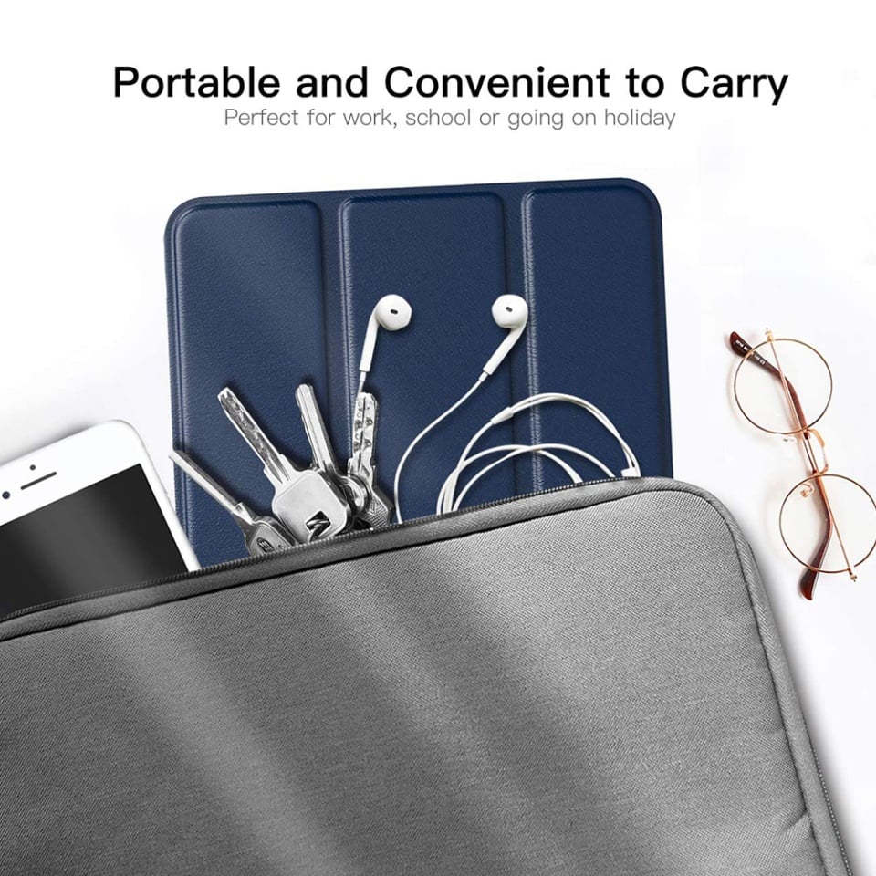 Husa tableta pentru Samsung Galaxy Tab A 10.1 2019 T510, SKYDDAR INNOVATION, cu suport Multi-Unghi si functie Sleep/Wake, FoldPro, Albastru, set cu sticker