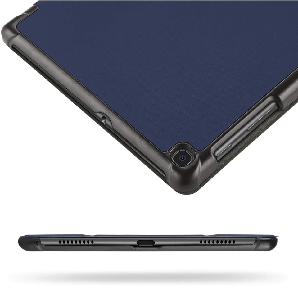 Husa tableta pentru Samsung Galaxy Tab A 10.1 2019 T510, SKYDDAR INNOVATION, cu suport Multi-Unghi si functie Sleep/Wake, FoldPro, Albastru, set cu sticker