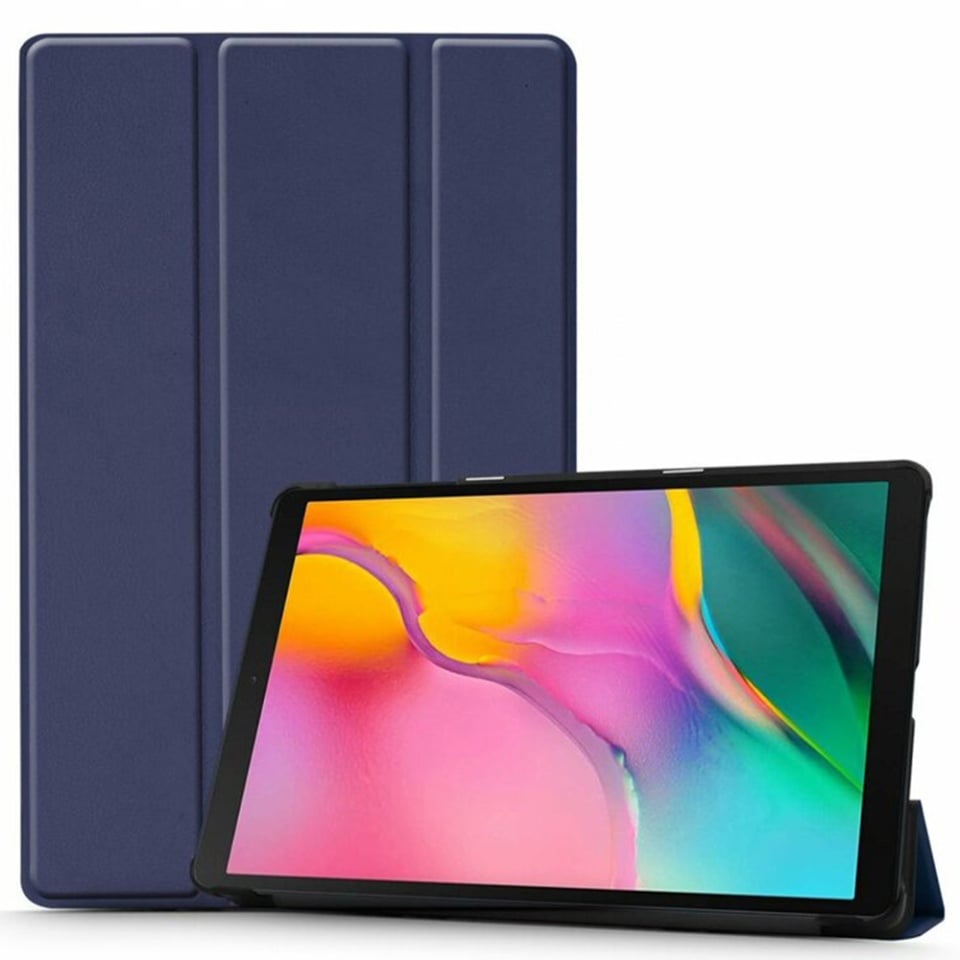 Husa tableta pentru Samsung Galaxy Tab A 10.1 2019 T510, SKYDDAR INNOVATION, cu suport Multi-Unghi si functie Sleep/Wake, FoldPro, Albastru, set cu sticker