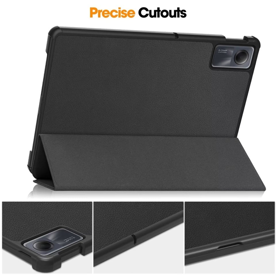 Husa tableta pentru Xiaomi Redmi Pad SE 11", SKYDDAR INNOVATION, cu suport Multi-Unghi si functie Sleep/Wake, FoldPro, Negru, set cu sticker