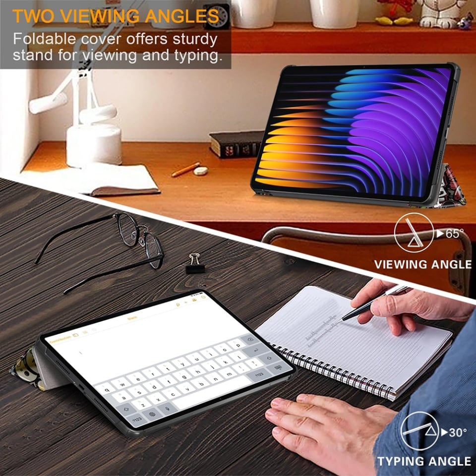 Husa tableta pentru Xiaomi Pad 7 / 7 Pro, SKYDDAR INNOVATION, cu suport Multi-Unghi si functie Sleep/Wake, FoldPro, Urban vibe, set cu sticker