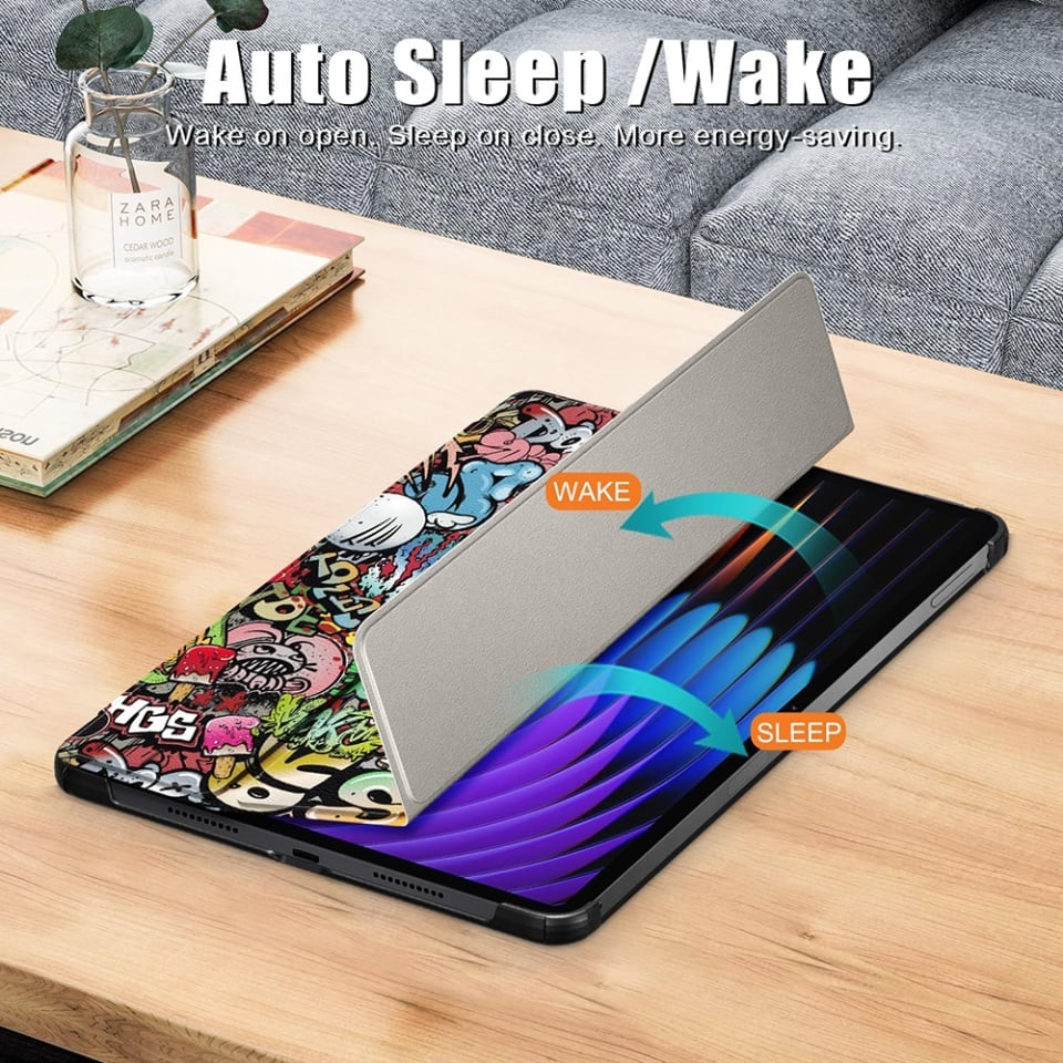 Husa tableta pentru Xiaomi Pad 7 / 7 Pro, SKYDDAR INNOVATION, cu suport Multi-Unghi si functie Sleep/Wake, FoldPro, Urban vibe, set cu sticker