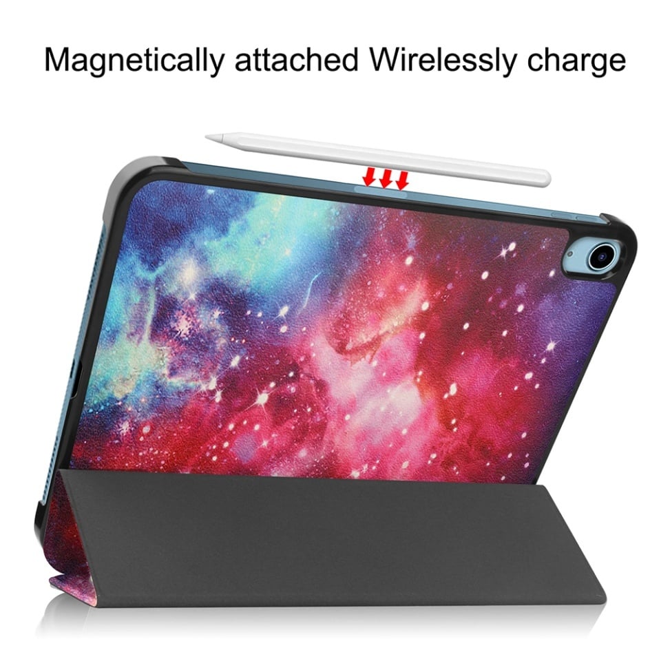 Husa tableta pentru iPad 10 (2022) 10.9 / 11 (2025), SKYDDAR INNOVATION, cu suport Multi-Unghi si functie Sleep/Wake, FoldPro, Starry night, set cu sticker