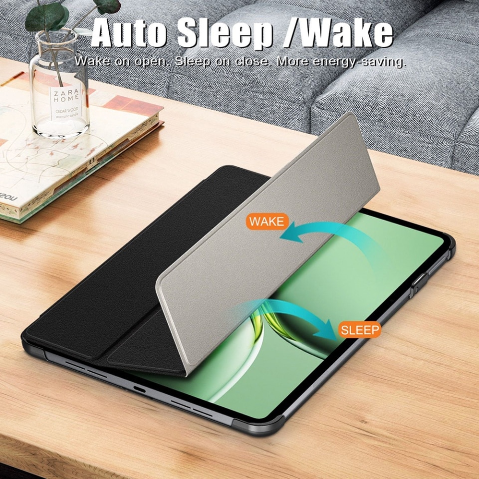Husa tableta pentru OnePlus Pad 2, SKYDDAR INNOVATION, cu suport Multi-Unghi si functie Sleep/Wake, FoldPro, Negru, set cu sticker
