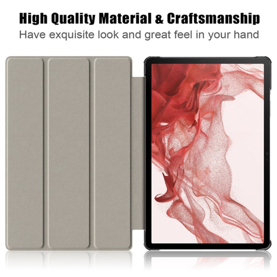 Husa tableta pentru Samsung Galaxy Tab S9 / S9 FE / S10 FE, SKYDDAR INNOVATION, cu suport Multi-Unghi si functie Sleep/Wake, FoldPro, Negru, set cu sticker