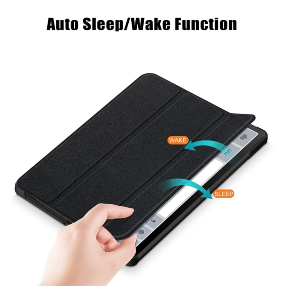 Husa tableta pentru Samsung Galaxy Tab S9 / S9 FE / S10 FE, SKYDDAR INNOVATION, cu suport Multi-Unghi si functie Sleep/Wake, FoldPro, Negru, set cu sticker