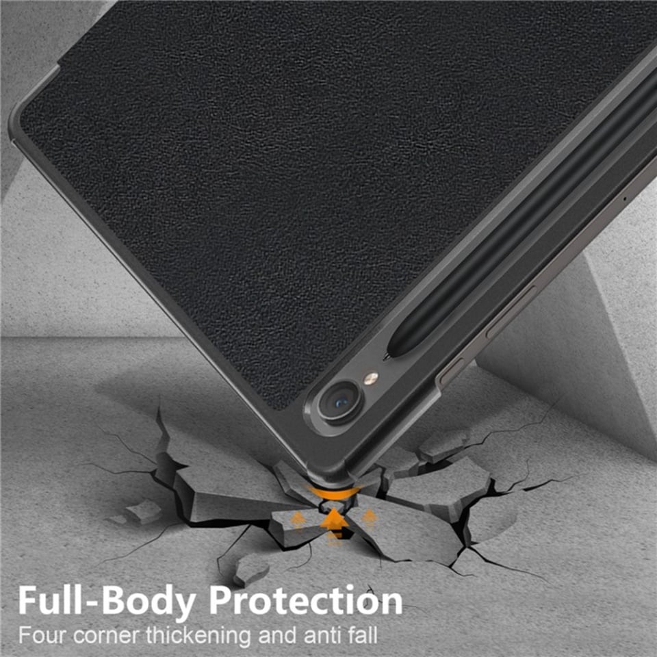 Husa tableta pentru Samsung Galaxy Tab S9 / S9 FE / S10 FE, SKYDDAR INNOVATION, cu suport Multi-Unghi si functie Sleep/Wake, FoldPro, Negru, set cu sticker