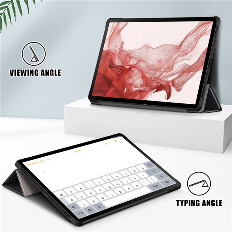 Husa tableta pentru Samsung Galaxy Tab S9 / S9 FE / S10 FE, SKYDDAR INNOVATION, cu suport Multi-Unghi si functie Sleep/Wake, FoldPro, Negru, set cu sticker