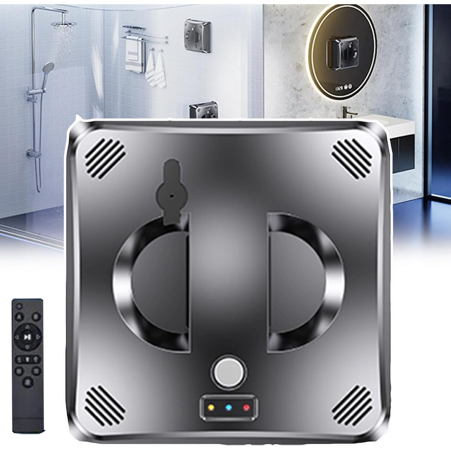 Robot de curatare a geamurilor, WALALLA, pulverizare cu apa bidirectionala, protectie UPS incorporata, control prin aplicatie mobila, detectare margine rezervor apa 40 ml, cu telecomanda, transmisie vocala, aspiratie 5600 Pa, negru