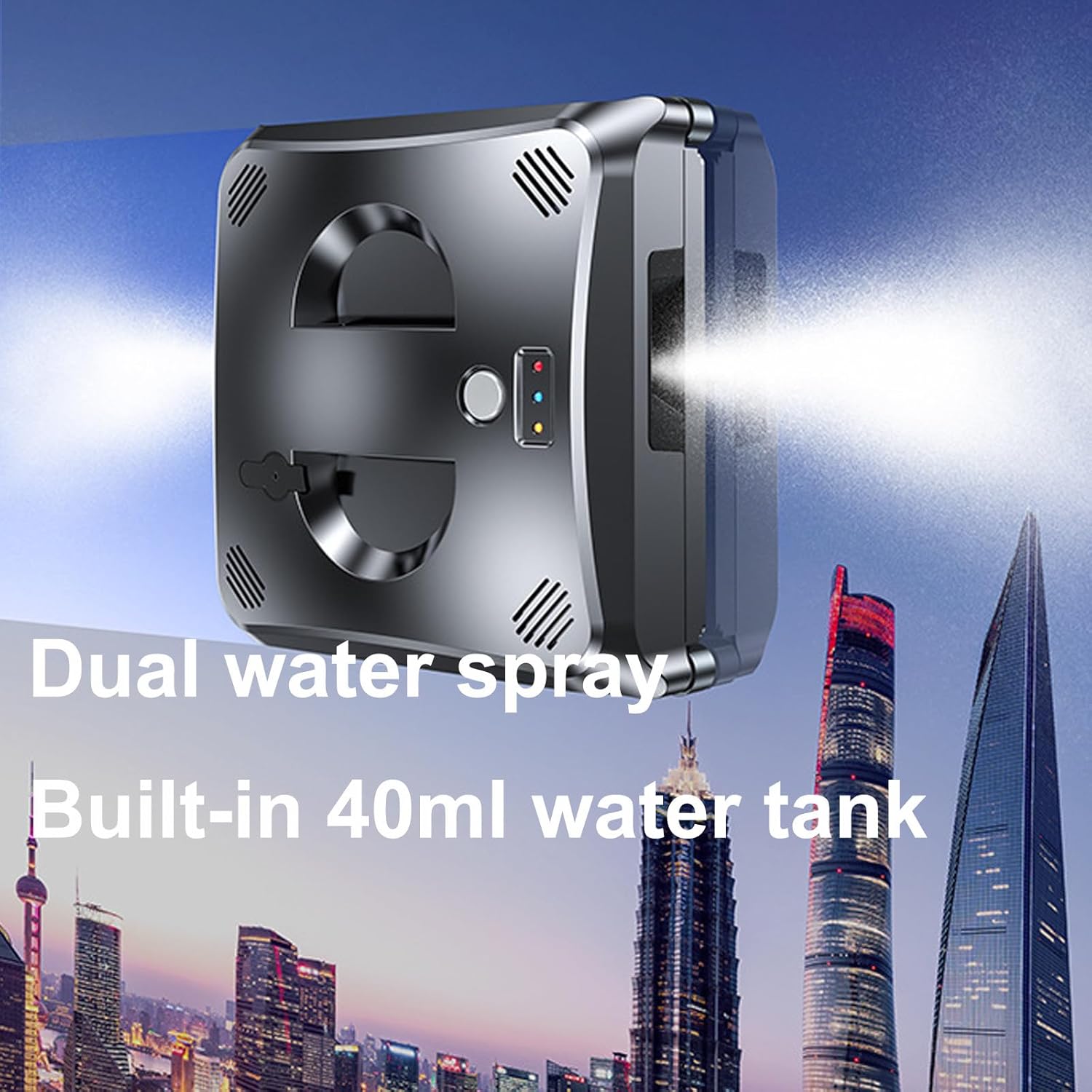 Robot de curatare a geamurilor, WALALLA, pulverizare cu apa bidirectionala, protectie UPS incorporata, control prin aplicatie mobila, detectare margine rezervor apa 40 ml, cu telecomanda, transmisie vocala, aspiratie 5600 Pa, negru