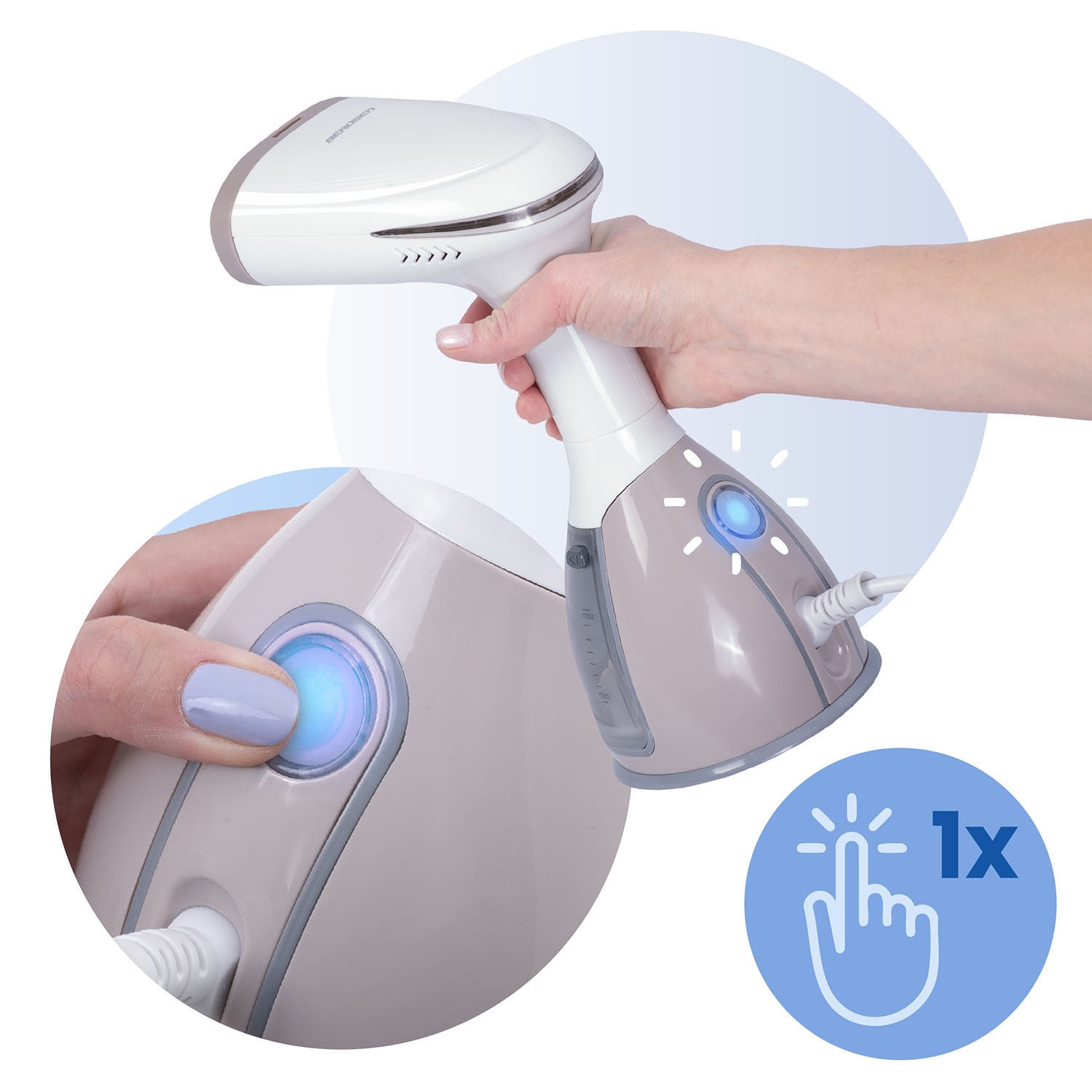 Parownica de imbracaminte 1500W Berdsen, 32g/min, rezervor 280ml, set cu perie