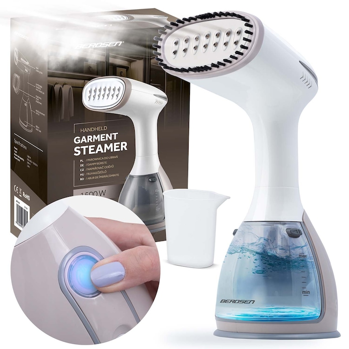 Parownica de imbracaminte 1500W Berdsen, 32g/min, rezervor 280ml, set cu perie