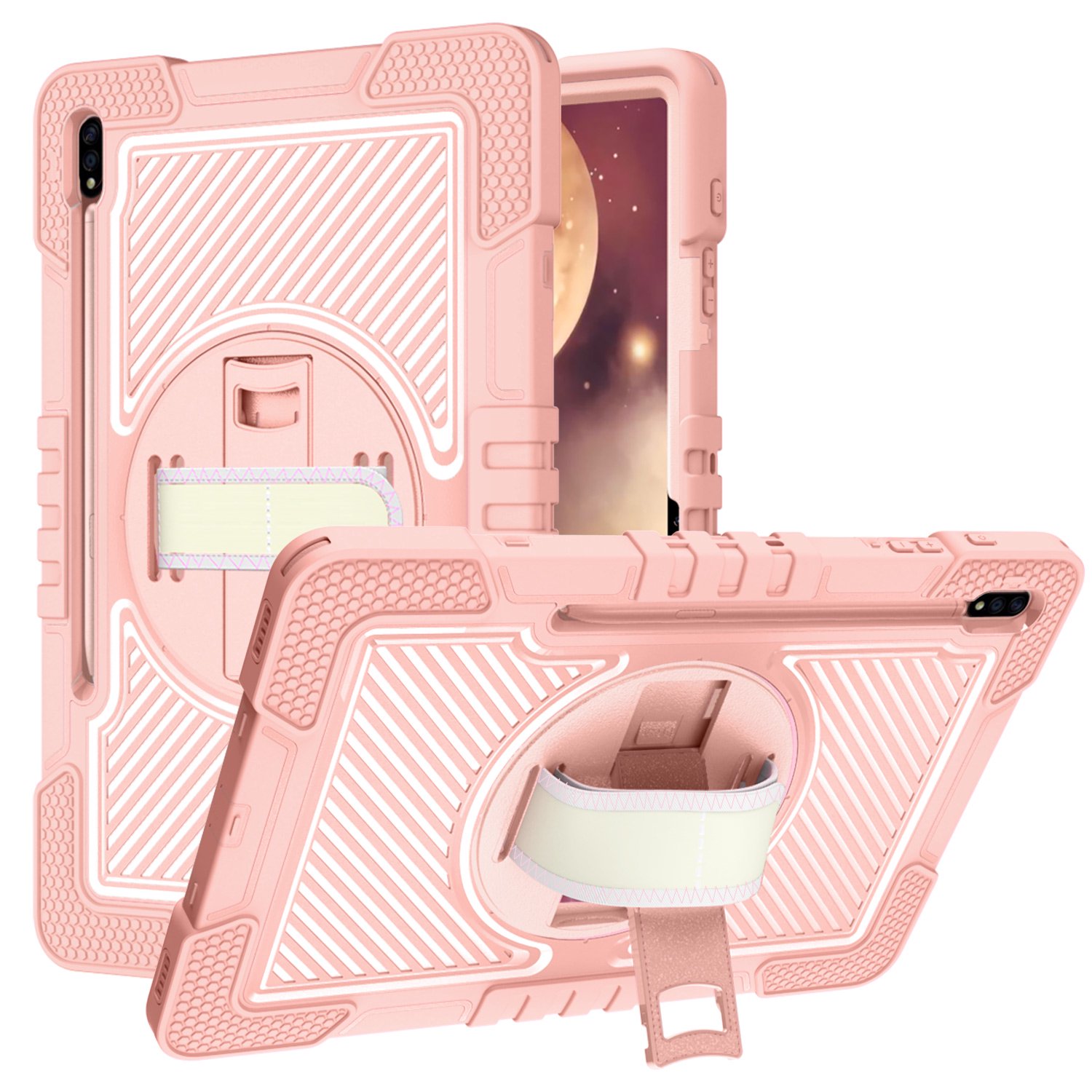 Husa de protectie pentru tableta Apple iPad Mini 4/5 (2015/2019), cu bareta si stand, curea atasabila, Roz, KOF-BBL7861
