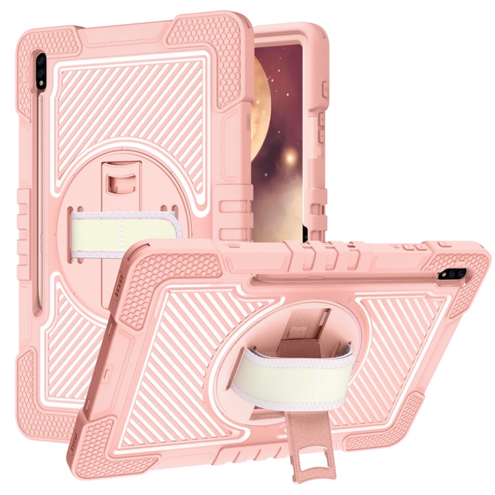 Husa de protectie pentru tableta Apple iPad Mini 4/5 (2015/2019), cu bareta si stand, curea atasabila, Roz, KOF-BBL7861