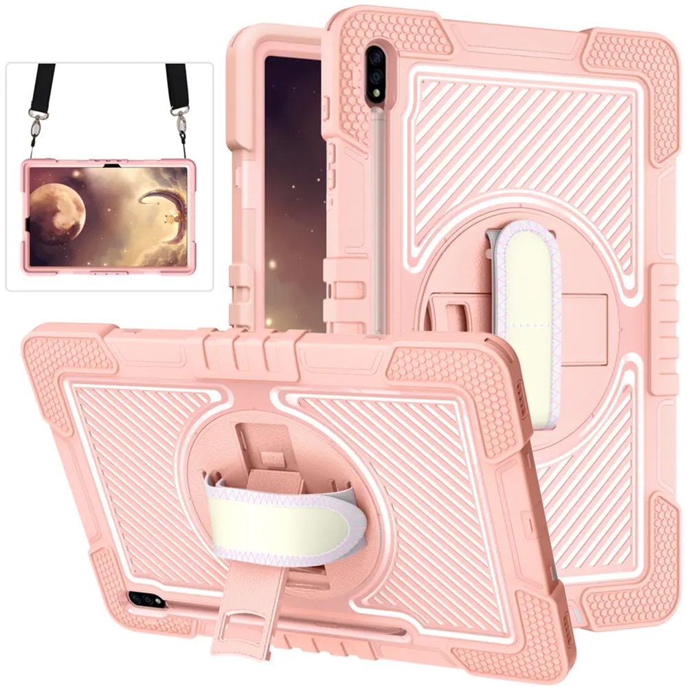 Husa de protectie pentru tableta Apple iPad Mini 4/5 (2015/2019), cu bareta si stand, curea atasabila, Roz, KOF-BBL7861
