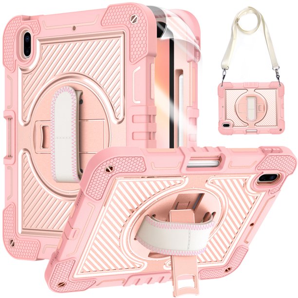 Husa de protectie pentru tableta Apple iPad Mini 4/5 (2015/2019), cu bareta si stand, curea atasabila, Roz, KOF-BBL7861