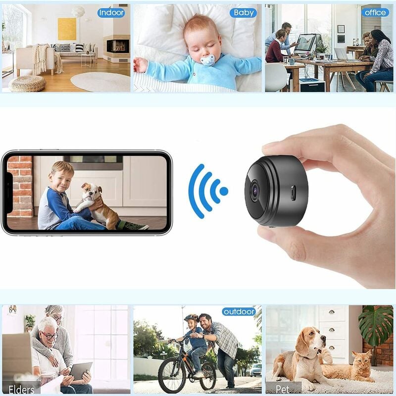 Camera de supraveghere mini wireless HD 4K, detectie miscare, viziune nocturna, set complet, neagra