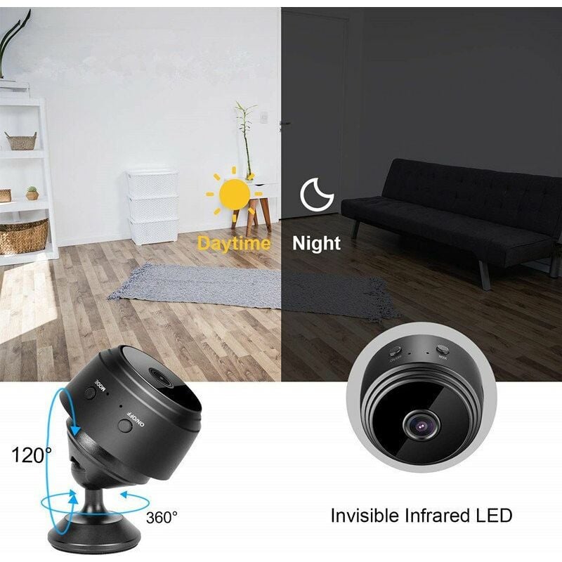 Camera de supraveghere mini wireless HD 4K, detectie miscare, viziune nocturna, set complet, neagra