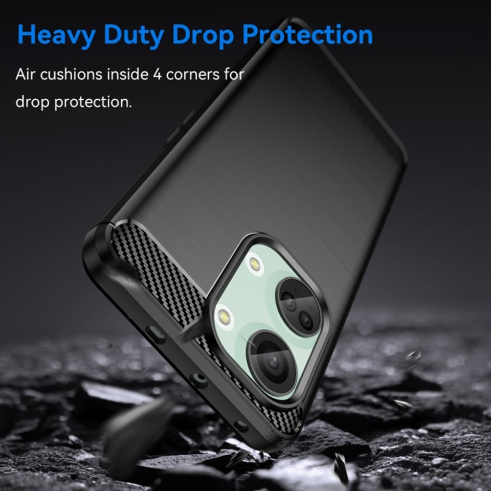 Husa pentru OnePlus Nord 3, SKYDDAR INNOVATION, Carbon Silicone, din Silicon Slim, cu textura Fibra Carbon, set cu sticker, Negru