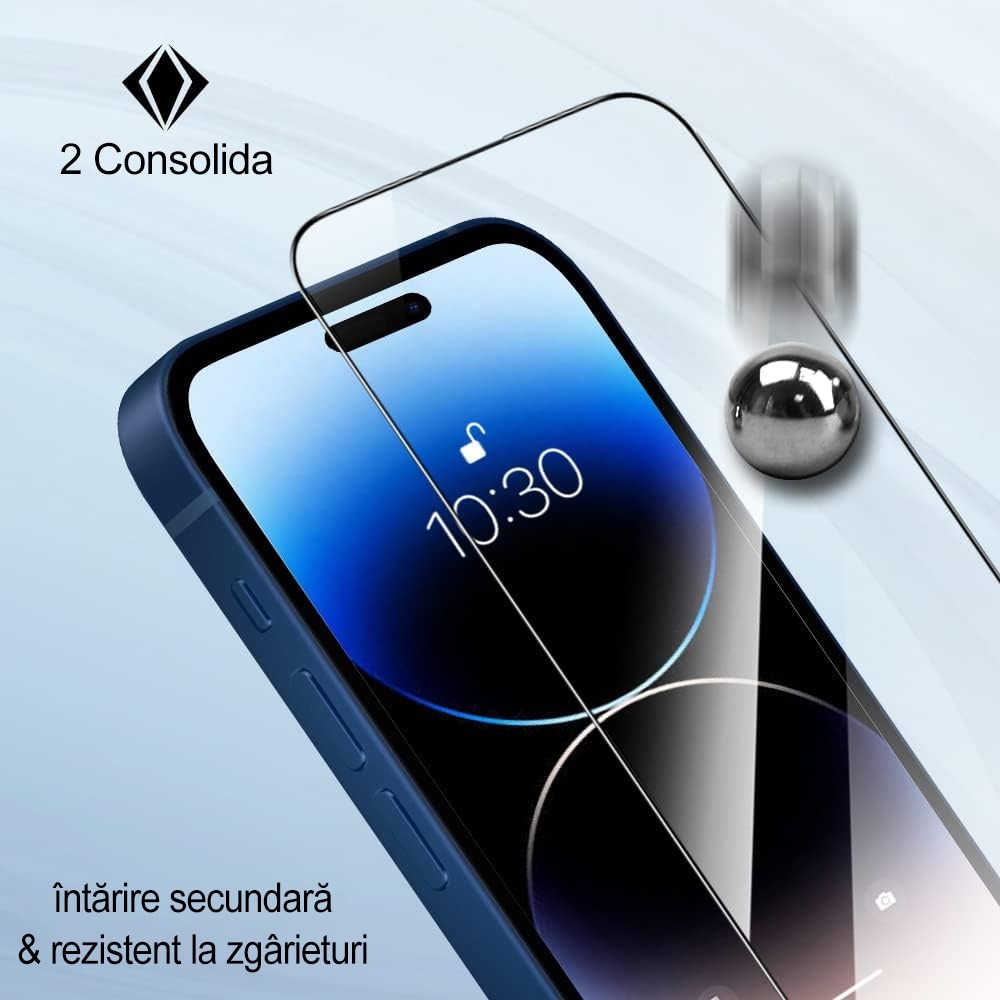 Set 3 folii protectie telefon, Sticla securizata, Anti-zgarieturi, Anti-socuri, Pentru iPhone 16 Plus/iPhone 15 Plus