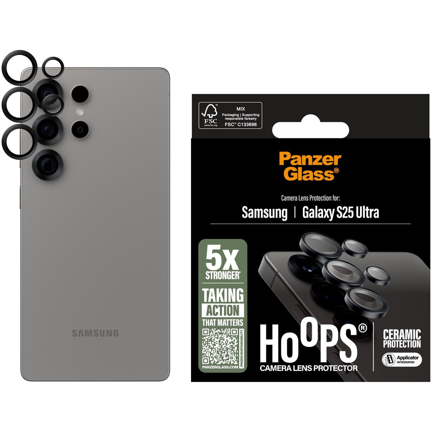 Folie de protectie sticla camera PanzerGlass Hoops Ceramic pentru Samsung Galaxy S25 Ultra, Negru