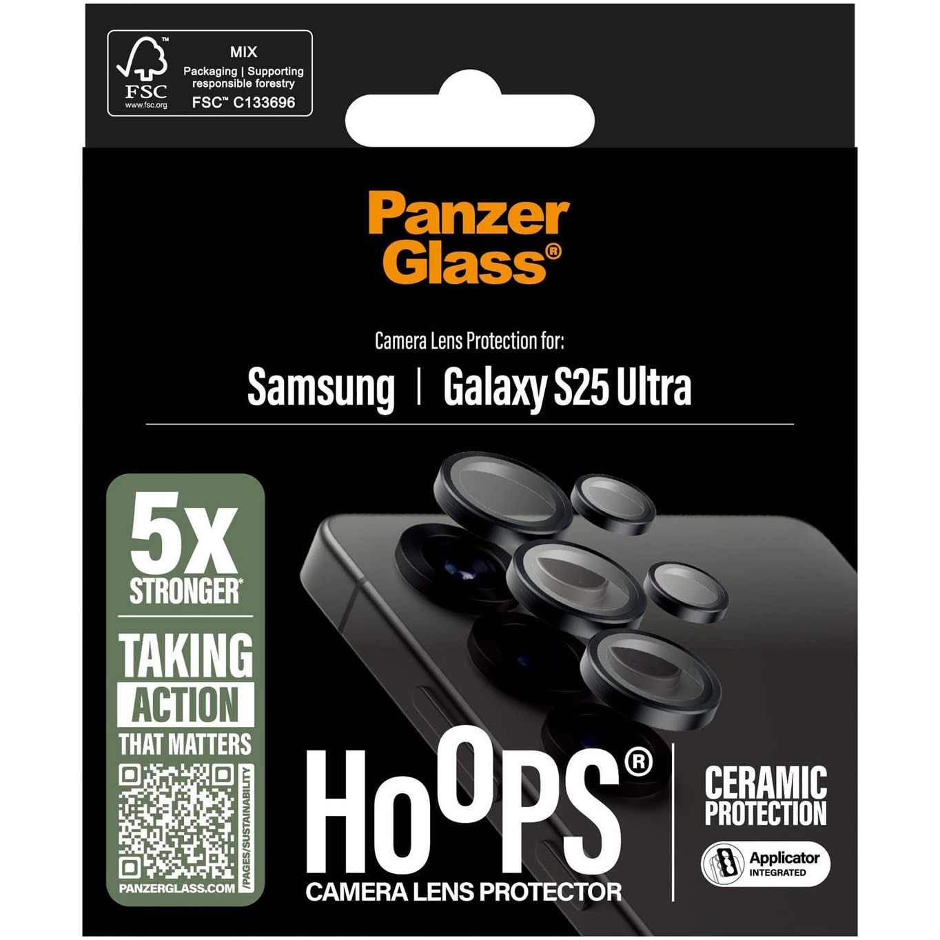 Folie de protectie sticla camera PanzerGlass Hoops Ceramic pentru Samsung Galaxy S25 Ultra, Negru