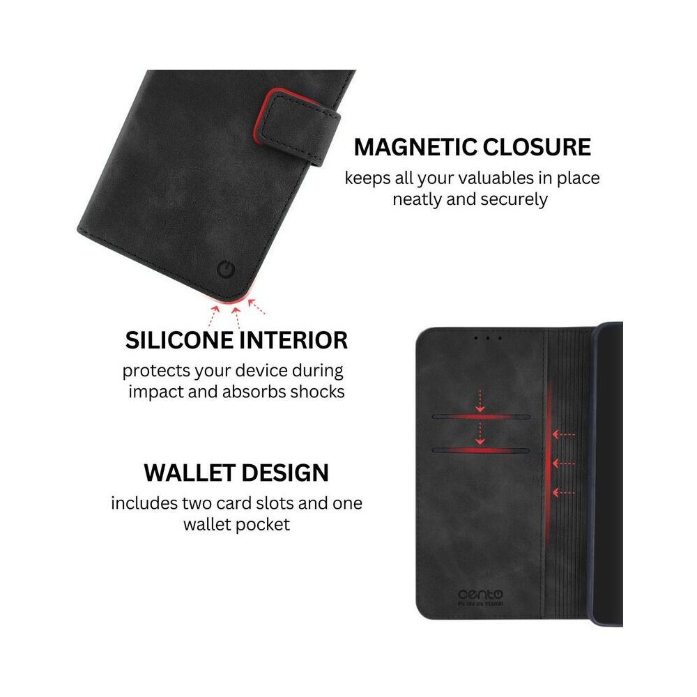 Husa de protectie tip carte CENTO Lima compatibila cu Oppo A5 Pro, Negru, Premium, Piele ecologica, Inchidere magnetica, Protectie Sporita, Anti soc, Anti zgarieturi, Functie de stand