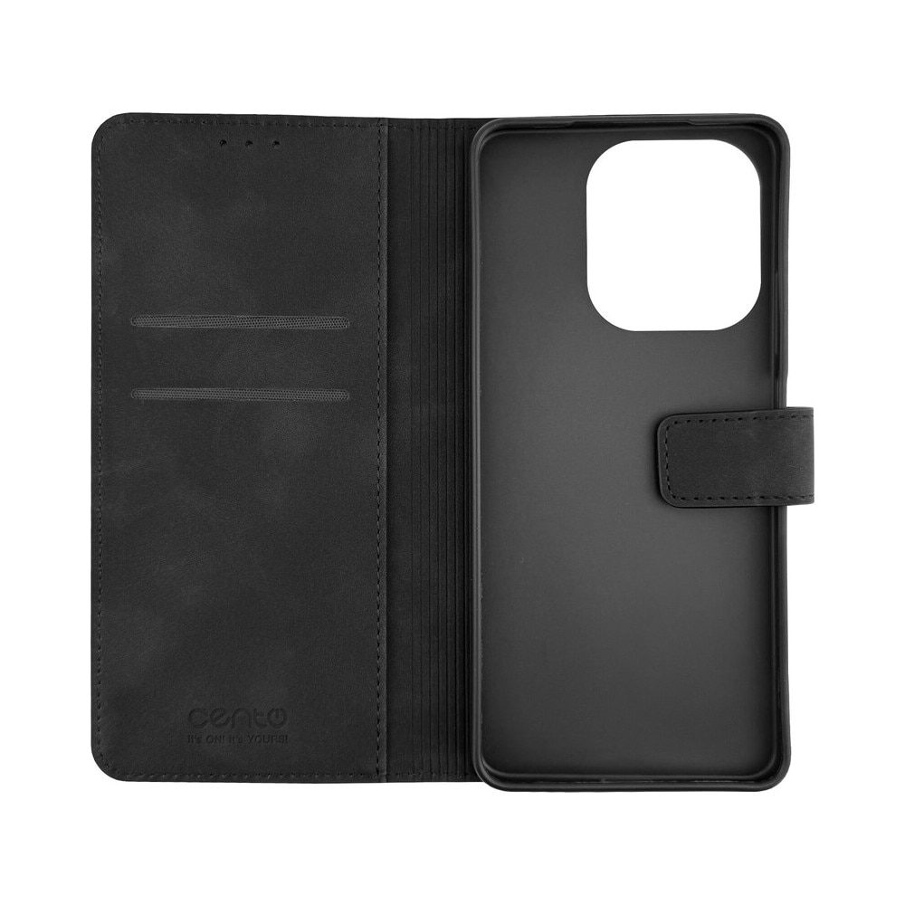 Husa de protectie tip carte CENTO Lima compatibila cu Oppo A5 Pro, Negru, Premium, Piele ecologica, Inchidere magnetica, Protectie Sporita, Anti soc, Anti zgarieturi, Functie de stand
