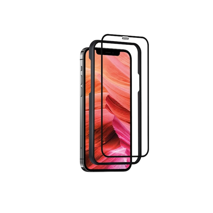 Folie de protectie 3D Full-Cover pentru Apple iPhone 13/13 Pro, Fixed, Sticla securizata, Negru