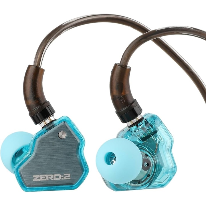 Casti 7Hz x Crinacle Zero 2, Driver dinamic de 10 mm, cablu detasabil cu fir OFC si Microfon, Hi-Fi Sound, jack 3.5, IEM, Albastru