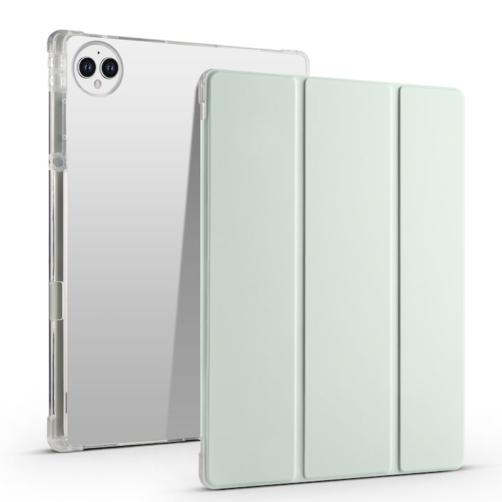 Husa tableta pentru Huawei MatePad Pro 13.2 2023, TPU transparent cu 3 plieri, piele inteligenta, verde deschis